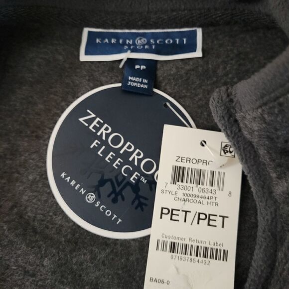 "Karen Scott Sport " Woman's zero proof fleece vest Size:PP Charcoal NWT - Picture 6 of 7
